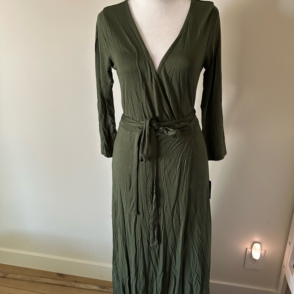 Lulu's Deep Olive Green Long Sleeve Wrap Dress